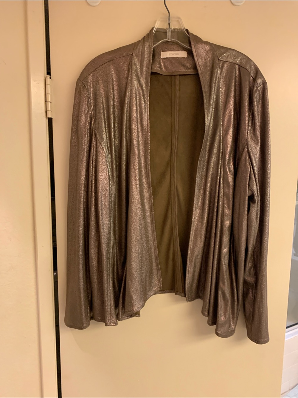 Metallic Taupe Open Front Jacket - ultra suede